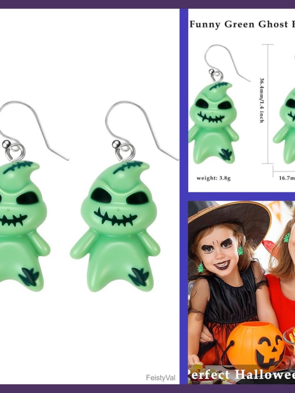 Ghost Dangle Earrings Acrylic Stainless Steel Halloween Party Jewelry